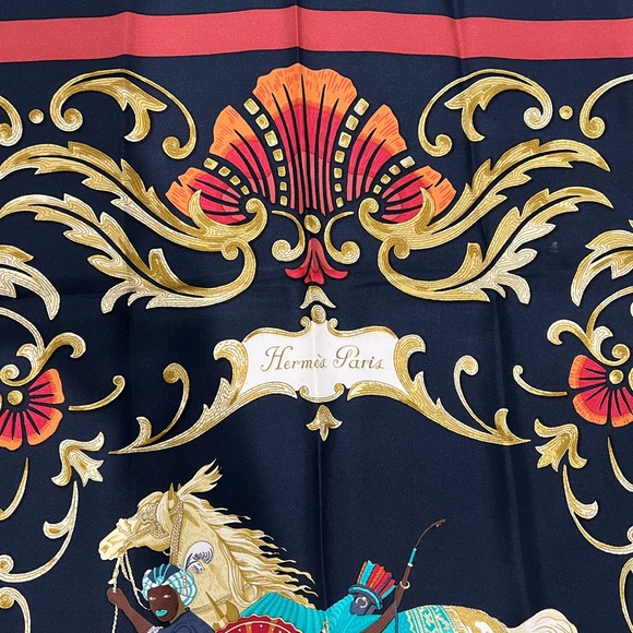 Hermes Cheval Turc Turkish Horse 90 Scarf with Bouet Scarf Ring & Knotting Cards - Picture 6 of 15